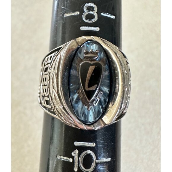 Jostens silver alloy blue gemstone 2001 Bowling Championship ring 9